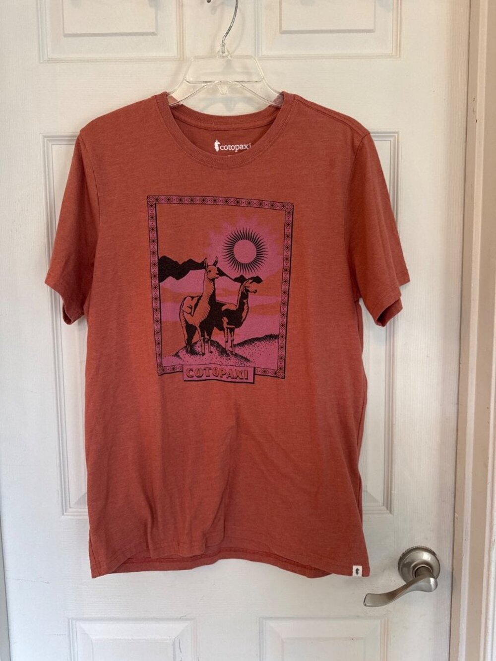 Cotopaxi Llama Greetings Organic T-Shirt Orange Llama Graphic Print Crewneck Sma - Picture 2 of 5